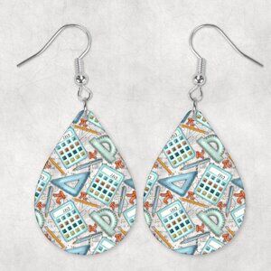 Women's Math Teacher Calculator Design Teardrop Dangle Earrings
